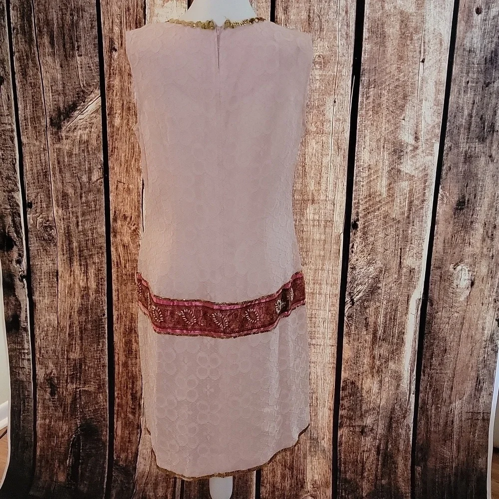 Vintage Pink Lace with Gold Sequin Maxi Dress Size 10